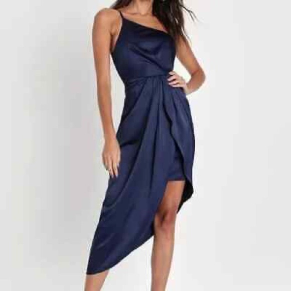 Lulu's Blue Asymmetrical One-Shoulder Cocktail Dress